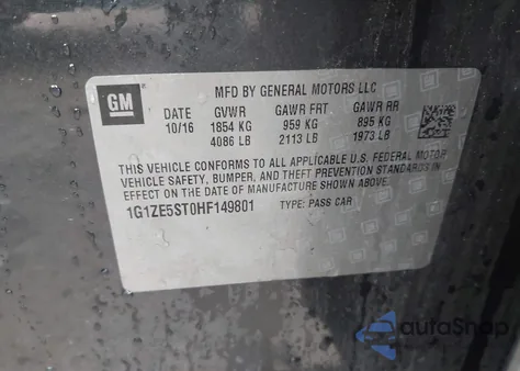 2017 Chevrolet Malibu 1Lt from USA, damaged, VIN 1G1ZE5ST0HF149801